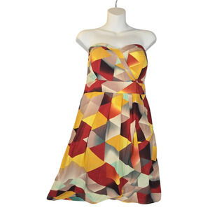 American Rag Cie Medium Strapless Dress Abstract Colorful Mini Artsy Art to Wear